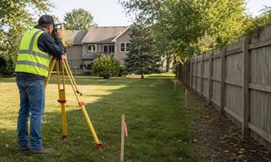 Boundary survey fence line - ALTA SURVEY Wisconsin Surveyor completing a boundary survey along a residential fence line in Wisconsin